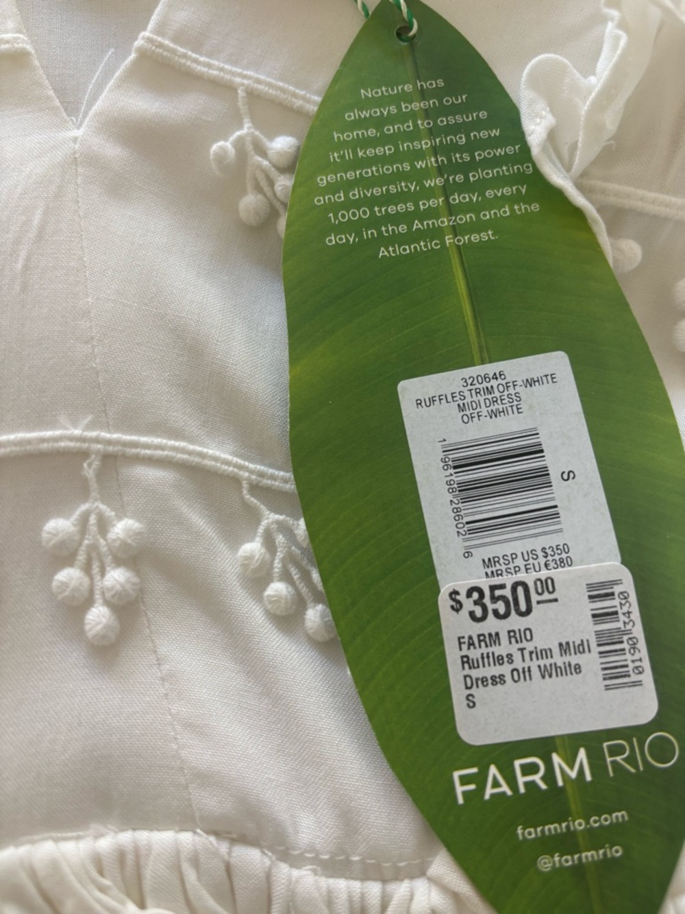 FARM Rio Off-White Ruffle Trim Midi Dress - Picture 2 of 3